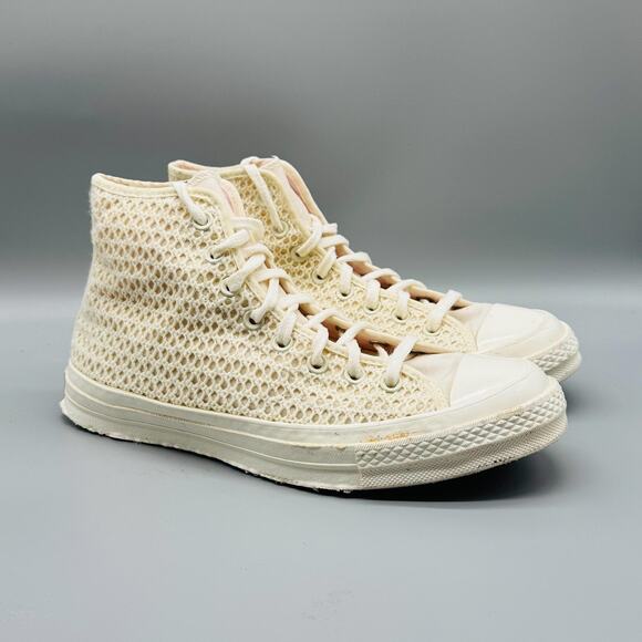 Converse Shoes Womens 9.5 Ivory Chuck Taylor All Star Crochet High Top Sneakers - Picture 1 of 11